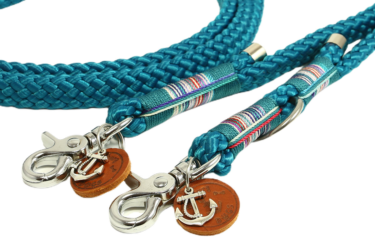 Hundeleine Flat Braid Aqua  12mm 
